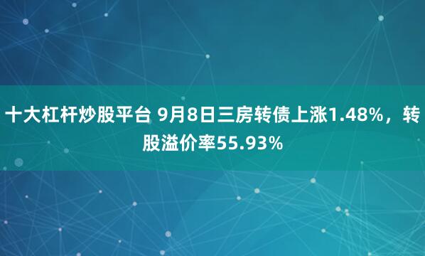 十大杠杆炒股平台 9月8日三房转债上涨1.48%，转股溢价率55.93%